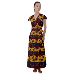 Turkey Pattern Flutter Sleeve Maxi Dress by bloomingvinedesign