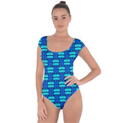 Pattern Graphic Background Image Blue Short Sleeve Leotard  by HermanTelo