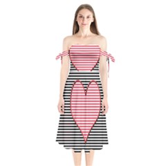 Heart Stripes Symbol Striped Shoulder Tie Bardot Midi Dress by HermanTelo