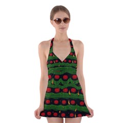 Pumkin Time Maybe Halloween Halter Dress Swimsuit 