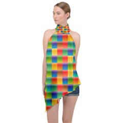 Background Colorful Abstract Halter Asymmetric Satin Top by HermanTelo