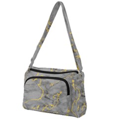 Marble Neon Retro Light Gray With Gold Yellow Veins Texture Floor Background Retro Neon 80s Style Neon Colors Print Luxuous Real Marble Front Pocket Crossbody Bag by genx