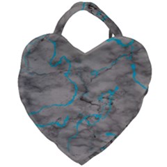 Marble Light Gray With Bright Cyan Blue Veins Texture Floor Background Retro Neon 80s Style Neon Colors Print Luxuous Real Marble Giant Heart Shaped Tote by genx