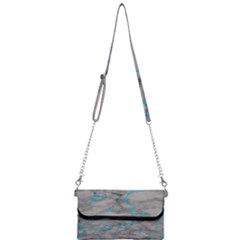 Marble Light Gray With Bright Cyan Blue Veins Texture Floor Background Retro Neon 80s Style Neon Colors Print Luxuous Real Marble Mini Crossbody Handbag by genx