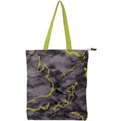 Marble Light Gray With Green Lime Veins Texture Floor Background Retro Neon 80s Style Neon Colors Print Luxuous Real Marble Double Zip Up Tote Bag by genx