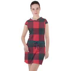 Canadian Lumberjack Red And Black Plaid Canada Drawstring Hooded Dress by snek