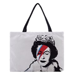 Banksy Graffiti Uk England God Save The Queen Elisabeth With David Bowie Rockband Face Makeup Ziggy Stardust Medium Tote Bag by snek