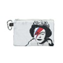 Banksy graffiti UK England God Save the Queen Elisabeth with David Bowie rockband face makeup Ziggy Stardust Canvas Cosmetic Bag (Small) View1