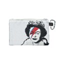 Banksy graffiti UK England God Save the Queen Elisabeth with David Bowie rockband face makeup Ziggy Stardust Canvas Cosmetic Bag (Small) View2