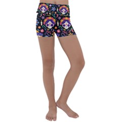 Dia De Los Muertos Kids  Lightweight Velour Yoga Shorts by Sobalvarro