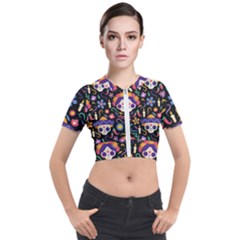 Dia De Los Muertos Short Sleeve Cropped Jacket by Sobalvarro