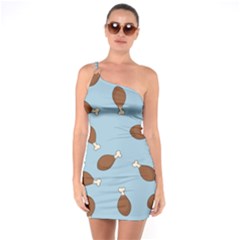 Turkey Leg Pattern - Thanksgiving One Soulder Bodycon Dress by Valentinaart