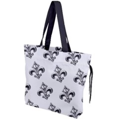 French France Fleur De Lys Metal Pattern Black And White Antique Vintage Drawstring Tote Bag by Quebec