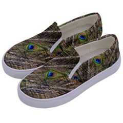 Peacock Feathers Color Plumage Green Kids  Canvas Slip Ons by Sapixe