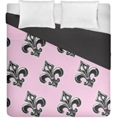 French France Fleur De Lys Metal Pattern Black And White Antique Vintage Pink And Black Rocker Duvet Cover Double Side (king Size) by Quebec