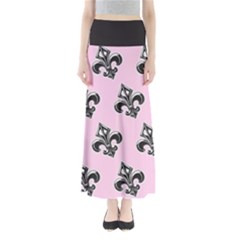 French France Fleur De Lys Metal Pattern Black And White Antique Vintage Pink And Black Rocker Full Length Maxi Skirt by Quebec