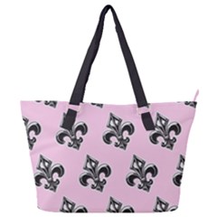 French France Fleur De Lys Metal Pattern Black And White Antique Vintage Pink And Black Rocker Full Print Shoulder Bag by Quebec