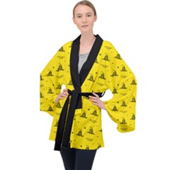 Gadsden Flag Don t Tread On Me Yellow And Black Pattern With American Stars Long Sleeve Velvet Kimono  by snek