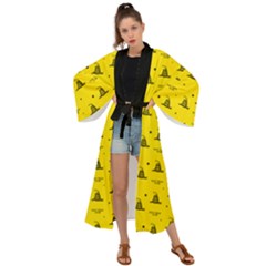 Gadsden Flag Don t Tread On Me Yellow And Black Pattern With American Stars Maxi Kimono by snek