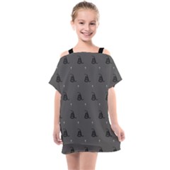 Gadsden Flag Don t Tread On Me Black And Gray Snake And Metal Gothic Crosses Kids  One Piece Chiffon Dress by snek