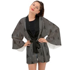 Gadsden Flag Don t Tread On Me Black And Gray Snake And Metal Gothic Crosses Long Sleeve Kimono by snek