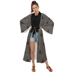 Gadsden Flag Don t Tread On Me Black And Gray Snake And Metal Gothic Crosses Maxi Kimono by snek