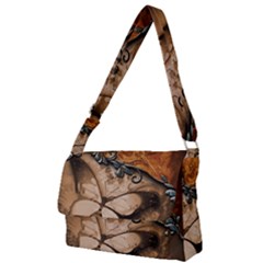 Wonderful Floral Design With Butterflies Full Print Messenger Bag (l) by FantasyWorld7