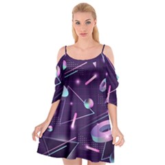 Retrowave Aesthetic Vaporwave Retro Memphis Pattern 80s Design Geometrical Shapes Futurist Pink Blue 3d Cutout Spaghetti Strap Chiffon Dress by genx