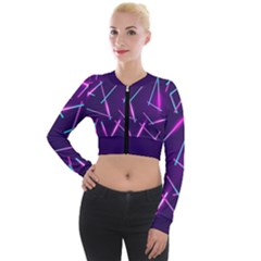 Retrowave Aesthetic Vaporwave Retro Memphis Pattern 80s Design Geometric Shapes Futurist Purple Pink Blue Neon Light Long Sleeve Cropped Velvet Jacket by genx