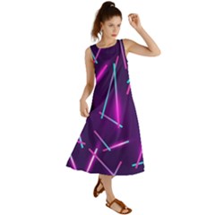 Retrowave Aesthetic Vaporwave Retro Memphis Pattern 80s Design Geometric Shapes Futurist Purple Pink Blue Neon Light Summer Maxi Dress by genx