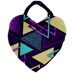 Retrowave Aesthetic Vaporwave Retro Memphis Triangle Pattern 80s Yellow Turquoise Purple Giant Heart Shaped Tote by genx