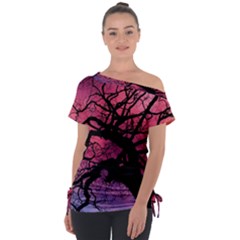 Trees Silhouette Sky Clouds Sunset Tie-up Tee