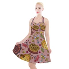 Thanksgiving Pattern Halter Party Swing Dress  by Sobalvarro