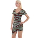 Brown and Green Camo Short Sleeve Asymmetric Mini Dress View1