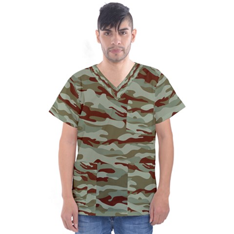 Brown And Green Camo Men s V-neck Scrub Top by McCallaCoultureArmyShop