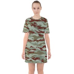 Brown And Green Camo Sixties Short Sleeve Mini Dress by McCallaCoultureArmyShop