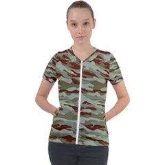 Brown And Green Camo Short Sleeve Zip Up Jacket