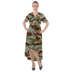 Brown And Green Camo Front Wrap High Low Dress by McCallaCoultureArmyShop