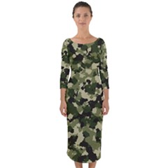 Dark Green Camouflage Army Quarter Sleeve Midi Bodycon Dress by McCallaCoultureArmyShop