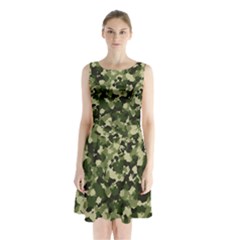 Dark Green Camouflage Army Sleeveless Waist Tie Chiffon Dress by McCallaCoultureArmyShop