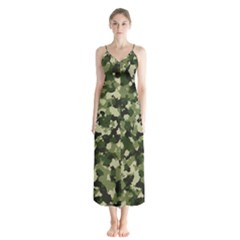 Dark Green Camouflage Army Button Up Chiffon Maxi Dress by McCallaCoultureArmyShop