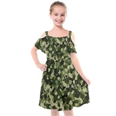 Dark Green Camouflage Army Kids  Cut Out Shoulders Chiffon Dress by McCallaCoultureArmyShop