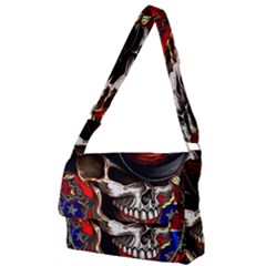 Confederate Flag Usa America United States Csa Civil War Rebel Dixie Military Poster Skull Full Print Messenger Bag (l) by Sapixe