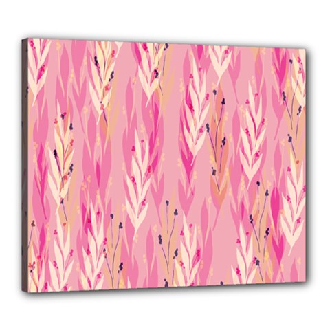 Pink Leaf Pattern Canvas 24  X 20  (stretched) by designsbymallika