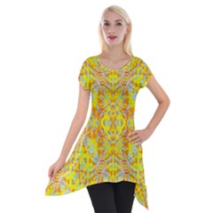 Vivid Warm Ornate Pattern Short Sleeve Side Drop Tunic