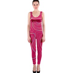 Pink Golden Lines One Piece Catsuit by designsbymallika