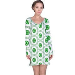 White Green Shapes Long Sleeve Nightdress by Mariart