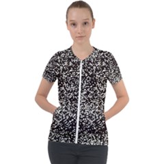 Black And White Confetti Pattern Short Sleeve Zip Up Jacket