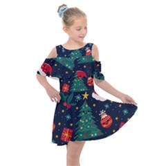 Christmas  Kids  Shoulder Cutout Chiffon Dress