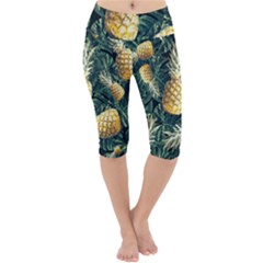 Pattern Ananas Tropical Lightweight Velour Cropped Yoga Leggings by kcreatif